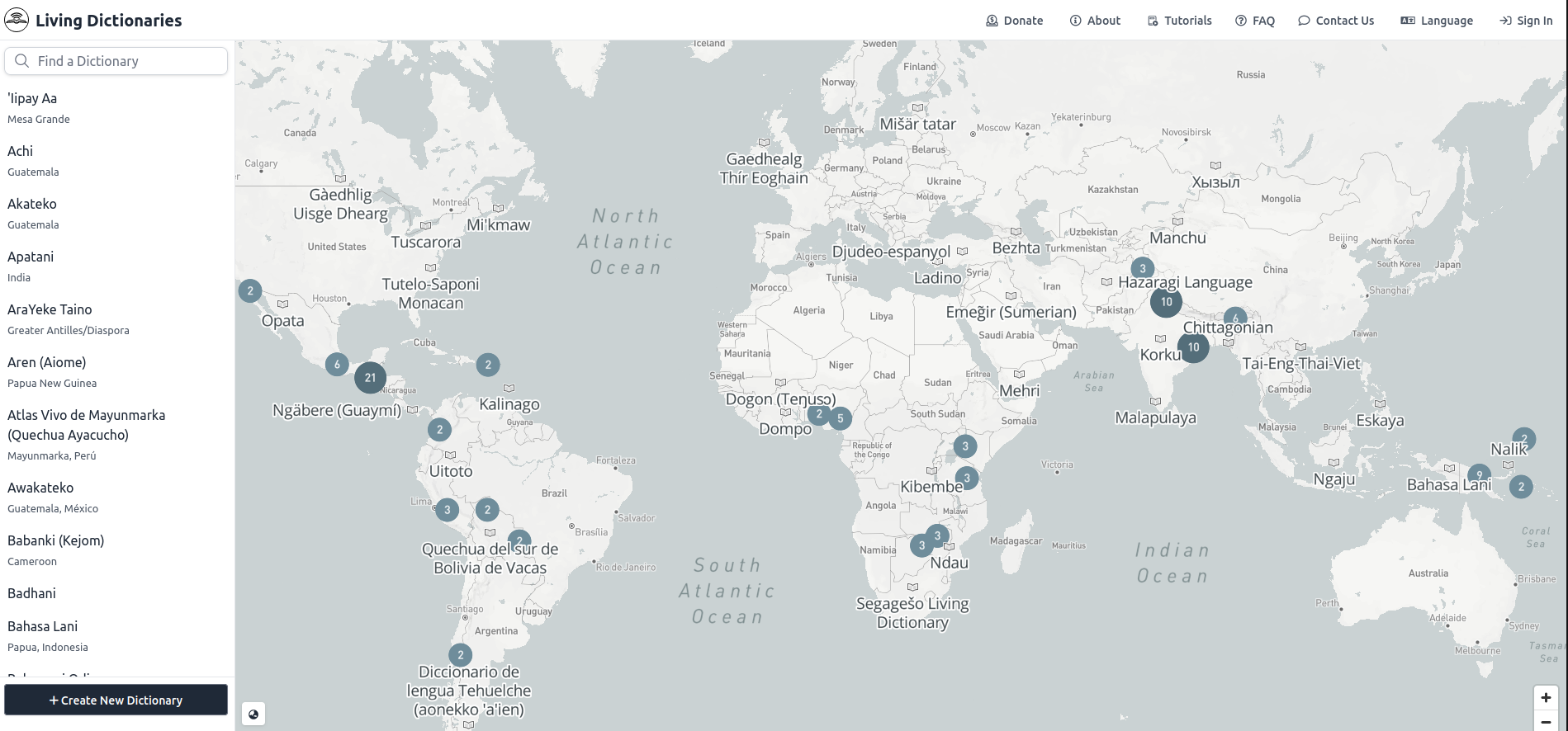 Главная страница платформы Living Dictionaries